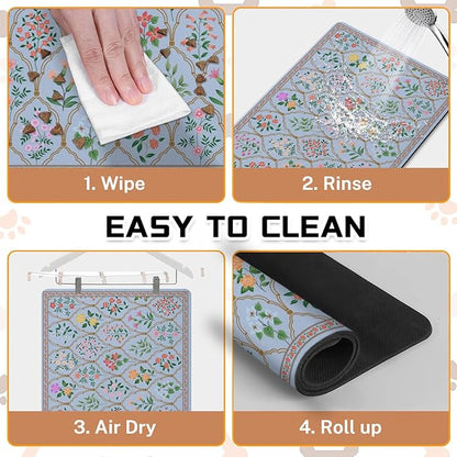 Absorbent Pet Dog Bowl Mat for Food and Water, Pet Cat Food Feeding Mat with Non Slip Rubber Backing, Dog Food Mats for Floors Waterproof, 17"x30"