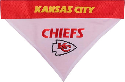 Pets First NFL DOG BANDANA - KANSAS CITY CHIEFS REVERSIBLE PET BANDANA. 2 Sided Sports Bandana with a PREMIUM Embroidery TEAM LOGO, Small/Medium. - 2 Sizes & 32 NFL Teams available (KCC-3217-S-M)