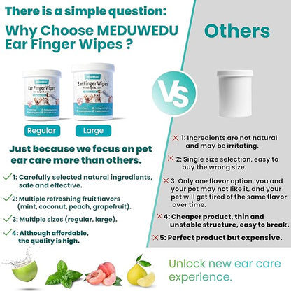 Ear Cleaner Finger Wipes 60 Counts, Dog Ear Cleaner, Grooming Kit Care for Dogs and Cats, Soft & Easy Otic Cleaning Pads, Remove Wax, Dirt & Stop Smelly, Itchy, Non-Irritating, Coconut Scent