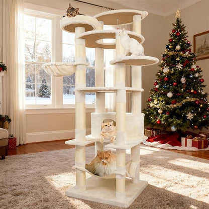 78.8" Large Cat Tree Tower for Indoor Kitties, Multi-Level Furniture Activity Center for Tall Cat Condo with Cozy Perches,Sisal Scratching Posts,Hammock and Basket