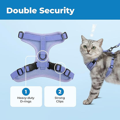 Voyager Escape-Proof Step-in Lock Cat Harness & 5ft Neoprene-Handle Leash Set All-Weather Mesh with Reflective Stitching for Small to Large Cats by Best Pet Supplies, Lavender (327), M