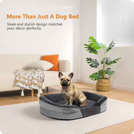 Dwanton Orthopedic Dog Bed for Medium Dogs with Gel Memory Foam, Waterproof Dog Sofa, Washable Pet Bed with Four Sided Bolster Cushion, Removable Cover & Non-Slip Bottom, 28", Dark Gray
