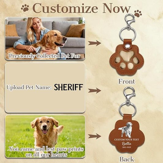 Eunigem Personalized Pet Memorial Gifts for Dogs Cats-Custom Dog Hair Keychain Paw Keychains for Dog Fur-Shaped Leather Keychain,Remembrance Accessory Pet Hair Keepsake for Bag or Key (Color-9)