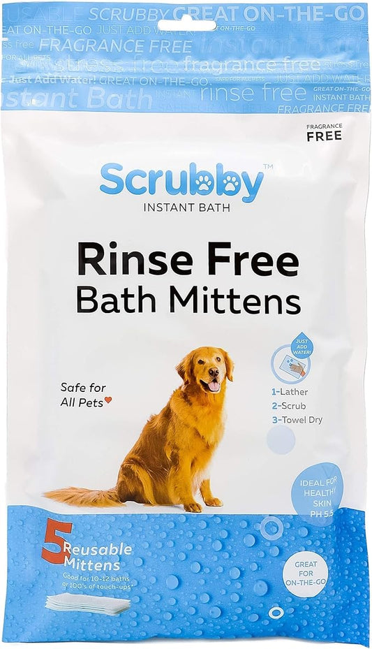 No Rinse Pet Wipes | Rinse Free Shampoo Mittens | Dogs & Cats | Bath Wipes - Bathing & Washing Pets, Hypoallergenic | No Rinse Wash Mitt | Grooming, Lather Wipe Dry - Pack of 10