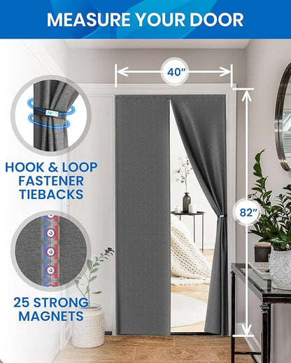 Flux Phenom Thermal Insulated Door Cover - Easy Install - Temperature Protection Barrier, Keeps Warm Air in, Magnetic Door Curtain for Winter - 40"x82"