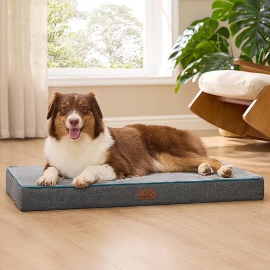 Bedsure Memory Foam Dog Beds Large Sized Dog - Orthopedic Pet Beds for Crate with Removable Washable Cover and Nonskid Bottom, Plush Flannel Fleece Top Pet Mat, Grey