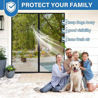 Upgraded PET Mesh Magnetic Screen Door Stronger Than Fiberglass and Polyester,Hands Free,Keep Bugs Out,Pet & Kid Friendly,Suitable for Sliding Doors,Patio and French Doors-64" X 80"