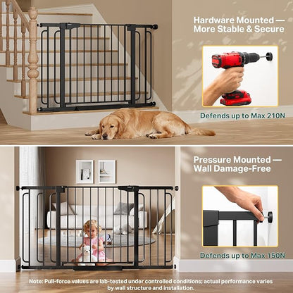 Cumbor 36.6-59" Extra Wide Baby Gate for Stairs, Pressure Mounted Dog Gate for Doorways, Auto-Close Easy Walk Through Safety Child Gate for Kids Toddler, Tall Pet Gates Indoor, Black