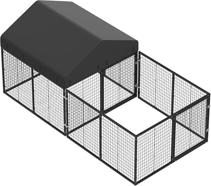 Outdoor Dog Kennel with Dog Fence for Medium/Small Dogs Anti-Rust Coating Cage with Roof All Weather Resistant Dog House with Double Locks