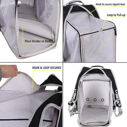 Dual Extension Pet Backpack Carrier for Large Cat and Small Puppy up to 20 Pounds, Clear Space Capsule Astronaut Transparent Bubble Window Pet Vet Travel Visit Bag
