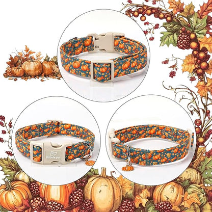 Fall Dog Collar Cute Autumn Pumpkin Puppy Collar - Light Comfortable Adjustable Pet Collars for Small Medium Large Girl Boy Dogs S