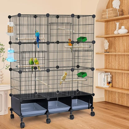 Encrypted Bird Cage (46" x 36" x 12"), with Wooden Perches, Metal Parakeet Cage with Slide-Out Tray, Water Bottle&Feeder, Bird Cages for Parrot,Parakeets,Cockatiel,Small Mid-Sized Birds