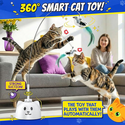 Interactive Cat Toys for Indoor Cats - Automatic Flying Bird Feather Toy, USB Rechargeable Electric Cat Teaser with Strong Sticky Base, Smart Motion Self-Play Toy for Bored Cats(Green)