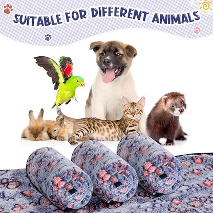 Tatuo 4 Pcs Dog Blanket for Pet Cat Blankets Indoor Puppy Teething Stuff Toys Paw Print Fleece Soft Blanket Sleep Mat for Guinea Pig Cage(Blue,Small(24 x 16 Inch),Square)