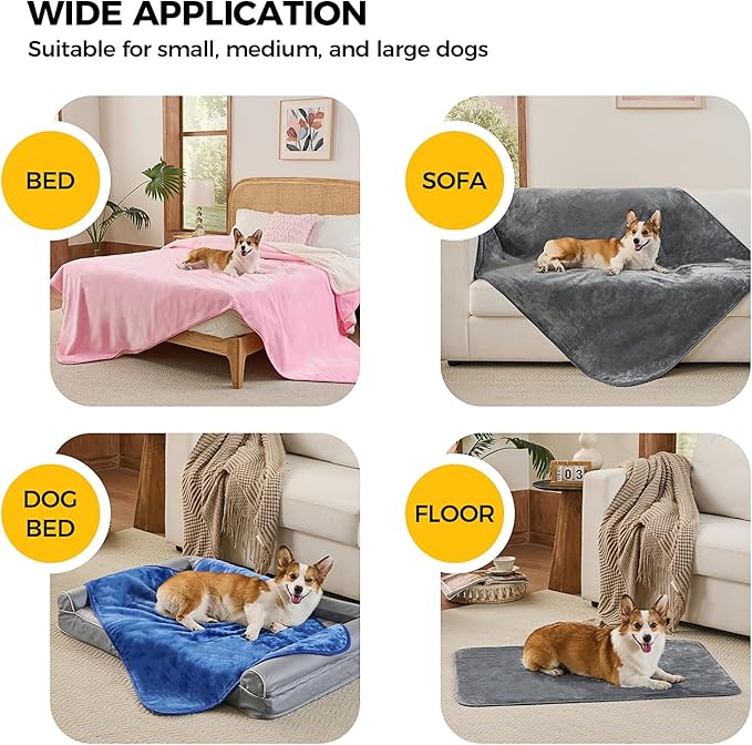 Sunheir Waterproof Blanket for Bed & Couch, Reversible Soft Sherpa Fleece Flannel Throw 60"x80", Leakproof Spill-Proof Dog Pet Blanket, Furniture & Sofa Protector, Camping, Travel, Twin, Grey
