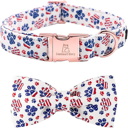Lionheart American Flag Dog Collar with Bow - Adjustable for Medium Dogs