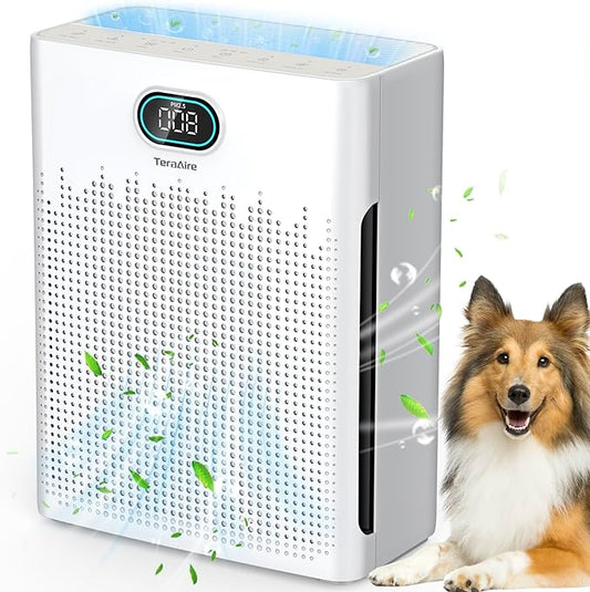 Air Purifiers for Home Cover Up to 2200 Ft², HEPA Air Purifier with Washable Pre-filter, Pet mode, PM 2.5 Air Quality Monitor Fragrance Sponge for Smoke, Odor, Dander, Pollen (White)