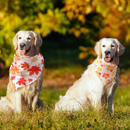 Chunful 100 Pieces Thanksgiving Dog Bandanas Bulk Fall Autumn Pet Bandanas for Small Large Dogs with Maple Leaves Patterns Triangle Scarf Bib Kerchief Set Costume Accessories (31.5 x 21.7 x 21.7)