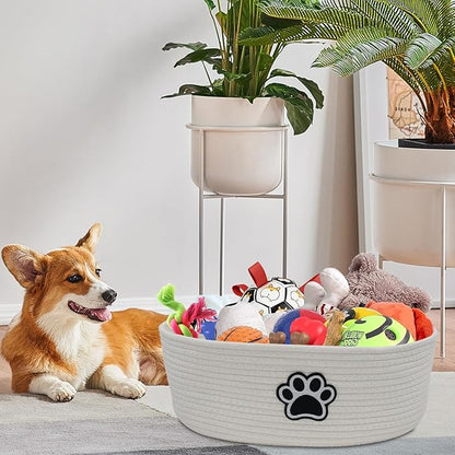 Dog Toy Box Woven Basket,Dog Toys Basket,Dogs Organization and Storage,for Puppy Leash, Blanket Food, Accessories Pet and Household Storing