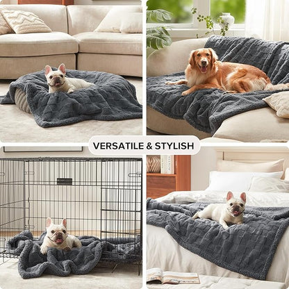 GASUR Waterproof Dog Blankets for Large Dogs, Dog Blanket for Couch Bed, Fleece Pet Blanket for Furniture Sofa Protector, Soft Pet Throw Blankets for Crate Car Outdoor, Washable, Twin 60"x80" Grey