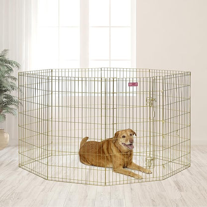 MidWest Homes for Pets Folding Metal Dog Exercise Pen, Indoor/Outdoor Playpen with Door, 16 Sq Feet of Play Space, 42-Inches Tall, Gold Zinc
