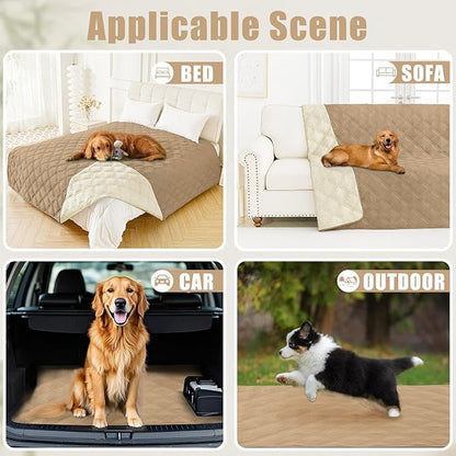 Smiry Waterproof Dog Bed Cover Blanket 82x82, Soft Reversible Pet Blanket, Washable Leakproof Cats Dogs Couch Cover for Sofa, Couch, Furniture, Camel/Beige