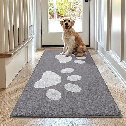 Buganda Dog Door Mat for Muddy Paws, Absorbent Dirt Trapper Washable Indoor Doormats, Non Slip Low-Profile Mud Mat for Dogs, Front Entrance Doormat for Inside Floor (70x24 Inches, Light Grey)