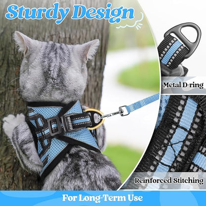 rabbitgoo Cat Harness and Leash Set for Walking Escape Proof, Adjustable Soft Kittens Vest with Reflective Strip for Cats, Comfortable Outdoor Vest, Light Blue, XL