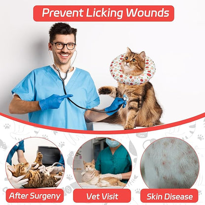 Cat Cone Soft, Adjustable Recovery Collar for Small Medium Large Cats, Cute Donut E After Surgery, Anti-Lick Wound Healing Elizabethan for Kittens (Pink Cherry, Small)