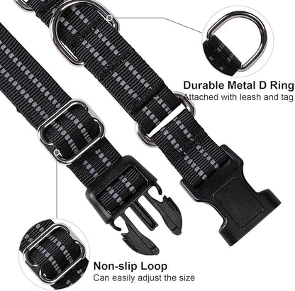 Martingale Dog Collar, Adjustable Nylon Reflective Collar with Buckle No Pull Dog Collar for Small Medium Large Dogs (Black S)