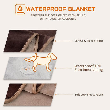 Waterproof Dog Blankets Brown, 30"x40" Cat Blanket for Indoor Cats, Soft Fluffy Sofa Car Bed Protector, Reversible Leakproof Flannel Puppy Blanket for Small Medium Dogs