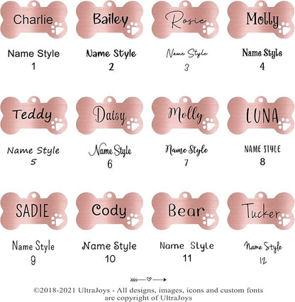 Ultra Joys Dog Tags Personalized for Pets - Hollow Paw Custom Pet ID Tag - Engraved Dog Tag for Small, Large Dogs - Small Bone in Rose