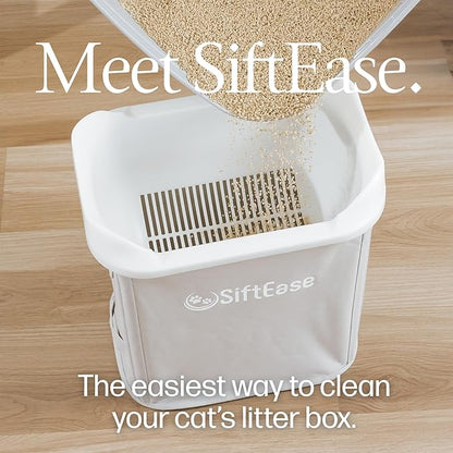 Cat Litter Sifter - SiftEase Litter Box Sifting, Fast Scoop Free Cleaning, Large Sift with Bin for Longer Lasting Litter, Easy Clean Sifting Litter Box Cleaner (Light Grey)