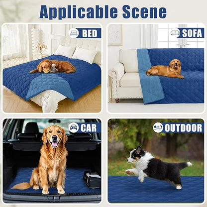 Smiry Waterproof Dog Bed Cover Blanket 68x82, Soft Reversible Pet Blanket, Washable Leakproof Cats Dogs Couch Cover for Sofa, Couch, Furniture, Navy/Blue