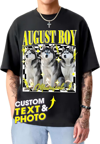 H-DEWALL Custom Shirts Custom Bootleg Rap Shirt for Him Custom Face Shirt with Photo Pet Custom Tees Gift for Dog Cat Lover