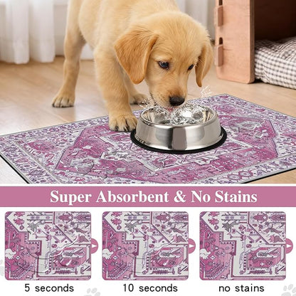 famibay Dog Food Mat, Absorbent Cat Dog Mats for Food and Water, No Stains Quick Dry Pet Cat Bowl Mats with Non Slip Backing, Boho Pet Feeding Mat for Floor Waterproof 12"x20"