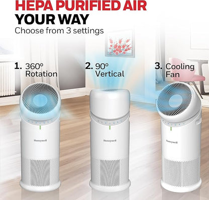 Honeywell Allergen Plus™ 3-in-1 HEPA Air Purifier for Home, Fan & Adjustable Airflow for Large Rooms up to 1928 Ft², Air Quality Sensor, Reduces Allergens, Pet Dander & Odors, HPA6000, White