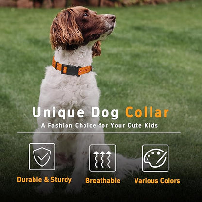 Dog Collar, Classical Indian Spirit Boys Girls Puppy Collar for Small Medium Large Dogs, Adjustable Soft Indian Pet Collar with Safety Buckle for Male Females(Orange, S)