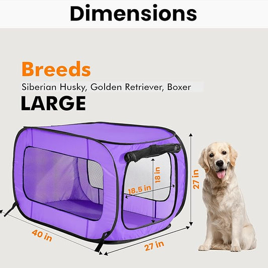 Beatrice Home Fashions Portable, Collapsible, Pop Up Kennel Travel Cat and Dog Crate, 40" L x 27" W x 27" H, Purple