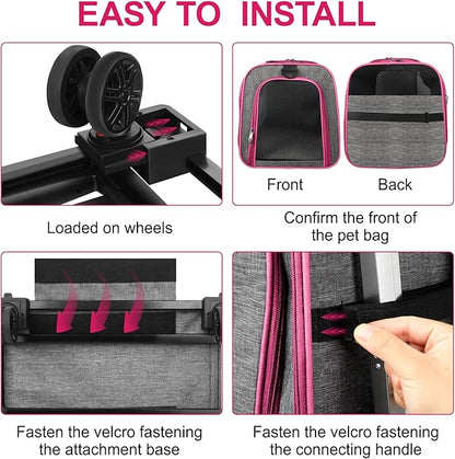 Pet Carrier with Wheels Up to 33 lbs Airline Approved Cat Carrier Rolling Pet Carrier w/Removable Wheels & Expandable Side Washable Plush Mat Pet Travel Carrier with Telescopic Handle & Shoulder Strap