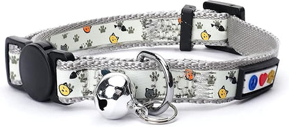 Pawtitas Glow in The Dark Cat Collar with Breakaway Safety Buckle & Bell Adjustable Kitten Collar, Grey