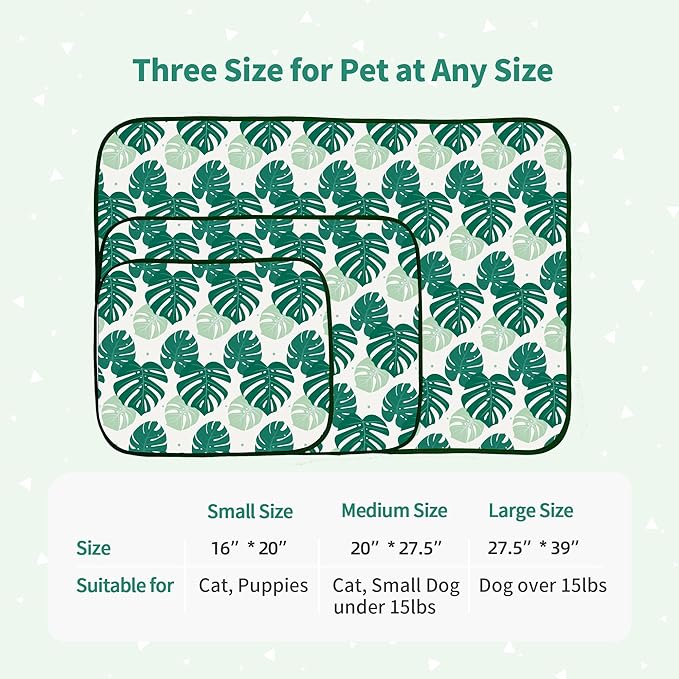 NWK Pack of 4 Pet Cooling Mat - Ice Silk Cooling Mat for Dogs & Cats Portable & Washable Pet Cooling Blanket, Car Seats, Beds for Summer (4pcs, Green Leaf, 27’’ X 20’’ X 0.3)