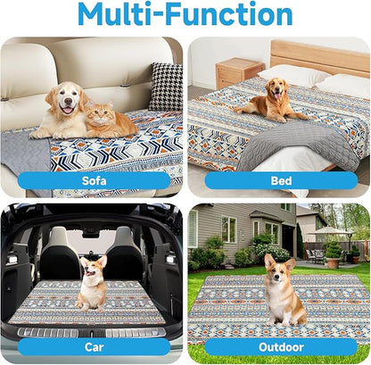 Waterproof Dog Blanket, Bohemian Dog Bed Cover Pet Blanket, Reversible Sofa Couch Cover for Dogs Washable, Protect Furniture Bed Couch Sofa for Puppy Cat (Blue Medallion, 68×82 Inch)