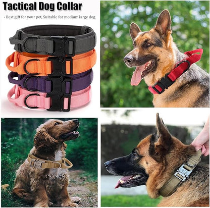 Tactical Dog Collar, Adjustable Military Training Nylon Dog Collar with Control Handle and Heavy Quick-Release Metal Buckle for Small Medium Large Dogs, Purple S