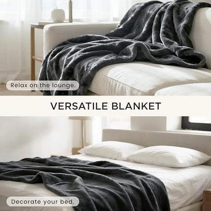 gogobunny Waterproof Bed Blanket, Reversible Sherpa Fleece Throw Blanket for Dog Puppy Cat, Furniture Cover Protects Bed Couch Sofa from Liquid Pee and Pet Fur (Dark Grey, 90x108 inches)