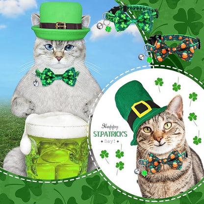 Kacctyen 18 Pcs St. Patrick's Day Cat Collars Bulk Holiday Cat Collars with Bow Tie 4th of July Patriotic Decoration Kitty Breakaway Adjustable Pet Kitten Bowtie Decor(Small)