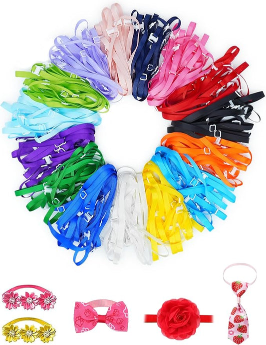 PET SHOW 150 Pack Dog Bow Tie Straps DIY Extension Strap with Adjustable Buckles 15 Colors Suitable for Almost All Types of Dog Bow Ties Newborn Puppy ID Collar Cat Pets Neckties Accessories