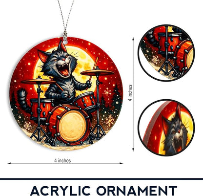 Cat Ornaments for Christmas Tree, Christmas Ornaments 2025, Funny Cat Ornament Playing Drums, Music Lover Gift for Women and Cats Lovers, Unique Funny Christmas Ornaments for Adults Decor