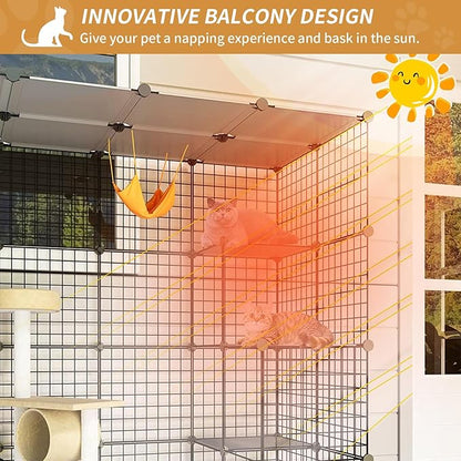 Oneluck 41 Inch Catio Outdoor Cat Enclosure with Super Large Enter Door, Balcony Cat Playpen with Platforms,DIY Outside Cat Patio Large Exercise Place Ideal for 1-3 Cats