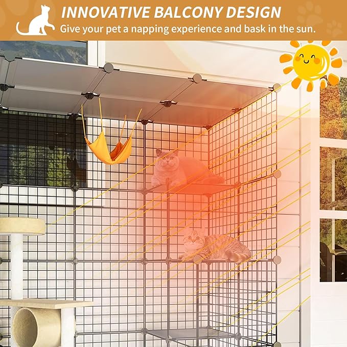 Oneluck 55 Inch Catio Outdoor Cat Enclosure with Super Large Enter Door, Balcony Cat Playpen with Platforms,DIY Outside Cat Patio Large Exercise Place Ideal for 1-3 Cats
